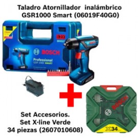 06019F40G0 Taladro Atornillador Inalámbrico Bosch GSR 1000 Smart con kit