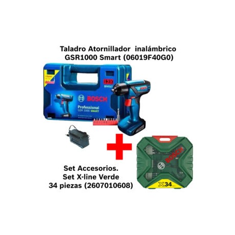 06019F40G0 Taladro Atornillador Inalámbrico Bosch GSR 1000 Smart con kit